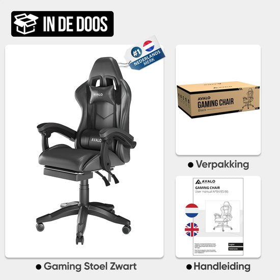 Avalo Gaming Chair - Game Chair - Ergonomischer Bürostuhl Verstellbar - Game Chair - Gaming Chair - Schwarz
