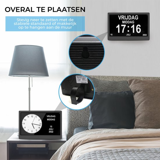 TTD® Demenz-Uhr XXL 10 Zoll mit extra langem Kabel - Kalenderuhr mit Tag, Datum & Wetter - Analog- & Digitalanzeige - 20 Alarme und 3 Medikamentenalarme - Wi-Fi - Für ältere Menschen, Sehbehinderte, Senioren und Alzheimer - Automatische Zeitsynchronisatio