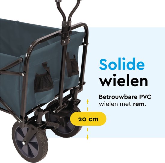 BRASQ Faltbarer Wagen - 100 Liter - 80 KG Kapazität - Schwenkbare Räder mit Bremse - 90x51x100 CM - Verstellbarer Griff - Faltbarer Wagen - Kompakt - Grau