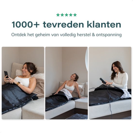 ComfortFlow Infrarot-Decke - 35 bis 85º - Inkl. Entgiftungsdecke - Infrarot - Rotlichttherapie - Sauna - Rotlichttherapie - Lampe - Wärme - Elektrisch - Decke - Für Muskeln, Fibromyalgie und Gelenke - Leder schwarz
