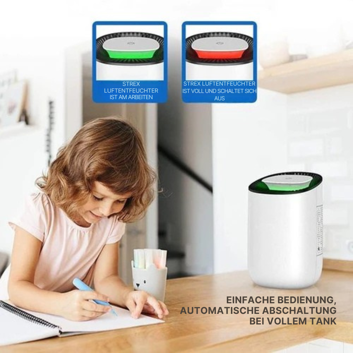 Strex Luftentfeuchter - Extrem leise - 600ml/Tag - Geeignet für Haus/Schlafzimmer & Büro - Weiß