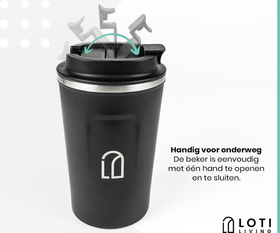 Loti Living Kaffeebecher To Go - Thermosbecher - Kaffeebecher für unterwegs - Teebecher - Reisebecher - 380ml - Schwarz