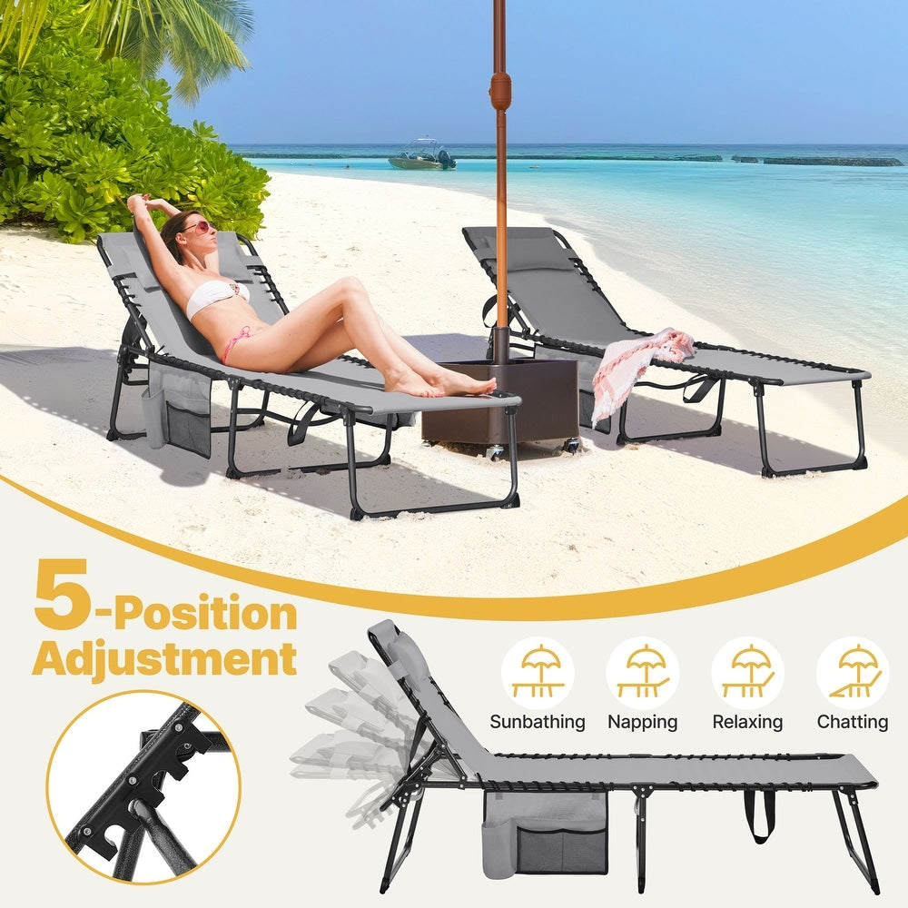 Yaheetech Liege 165–189 x 57 cm – 5 Positionen – zusammenklappbar – Texteline – Grau/Beige