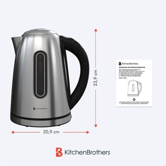 KitchenBrothers - Wasserkocher - Mit Temperaturregelung - Elektrisch - Mit Kalkfilter - 1,7L - Edelstahl