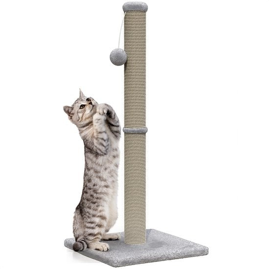 Avalo - Katzenkratzbaum mit Spielzeugball - 36x36x74 - stabil & kompakt - Hellgrau