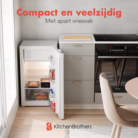KitchenBrothers Kühlschrank - 81L - Tischkühlschrank mit Gefrierfach - Eisfach - Frigo - Freistehend - Weiß
