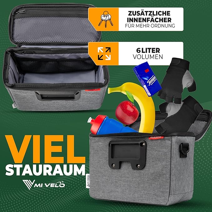 MIVELO Lenkertasche - Wasserabweisend & Klickfix-kompatibel - 7 Liter - Grau