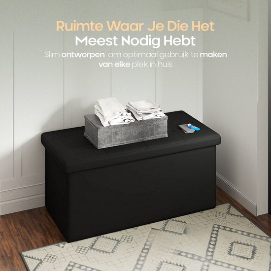 O'DADDY® Aufbewahrungsbox - Bank mit Aufbewahrung - Aufbewahrungsbank - Aufbewahrungsbox - Hocker - Aufbewahrungsbox mit Deckel - Leinen & Baumwolle - 76 x 38 x 38 cm - Schwarz