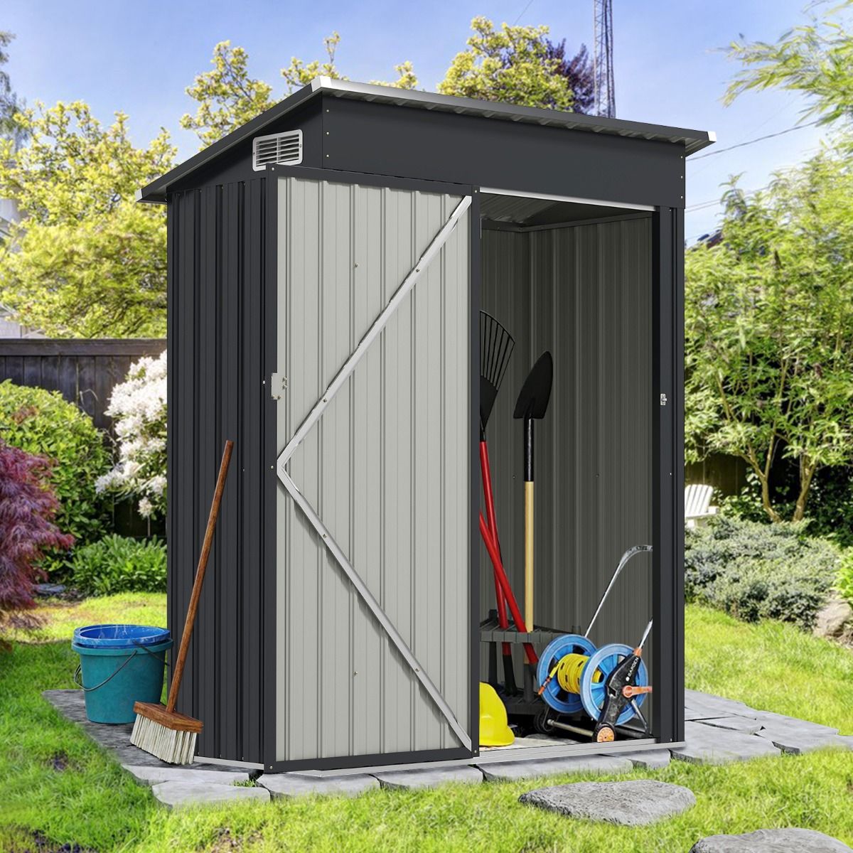 Coast Gartenhaus Metall 150 x 90,5 x 185 cm Dunkelgrau | 1,5 m³ Gartenhaus mit Pultdach