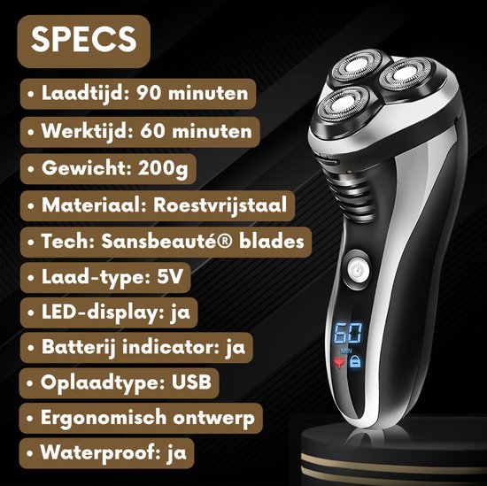 2-in-1-Rasierer für Männer mit Trimmer S1111 + Extra-Scherkopf - Sansbeaute® - Nass & Trocken - Präzisionstrimmer - Elektrisch - Elektrorasierer - Wasserdicht