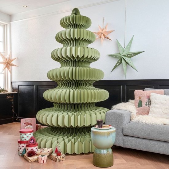 Mica Decorations Papier-Weihnachtsbaum – Zusammenklappbarer künstlicher Weihnachtsbaum – H 212 x Ø 148 cm – Weihnachtsdekoration – 100 % FSC – Grün