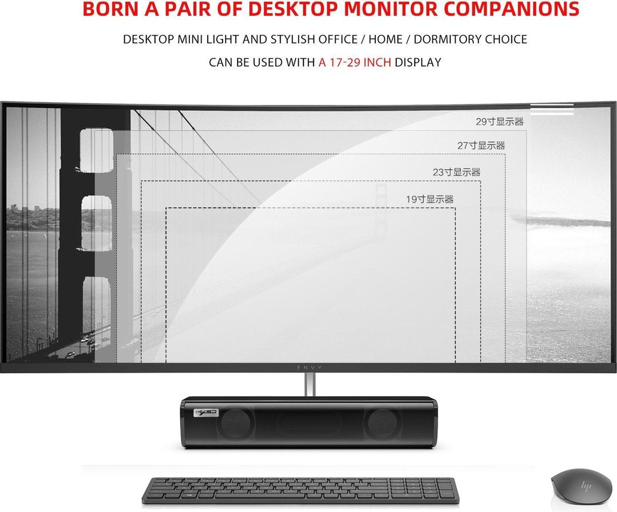 HXSJ - Q2 Soundbar PC-Lautsprecher - USB - für Desktop-Computer / Notebooks / Smart-TVs / Projektorgeräte - Schwarz