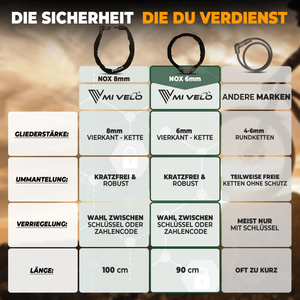 MIVELO Fahrradkette - Mit Schlüsselschloss - 90 CM - Stahl