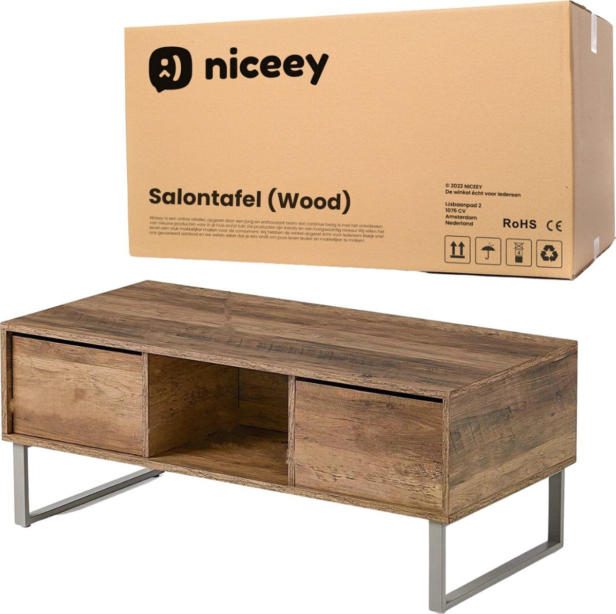 Niceey Couchtisch mit Schublade - Couchtisch - Beistelltisch - Ablage - 104 x 49,5 x 39,5 cm - Holz
