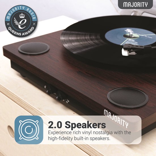 Majority Moto Plattenspieler - Bluetooth - kabelloses Musikstreaming - Audio Technica AT3600L Element - überragendes Hörerlebnis - USB und AUX - schlankes Design - Präzisions-Tonarm - benutzerfreundliche Bedienelemente - eingebaute Lautsprecher - schwarz