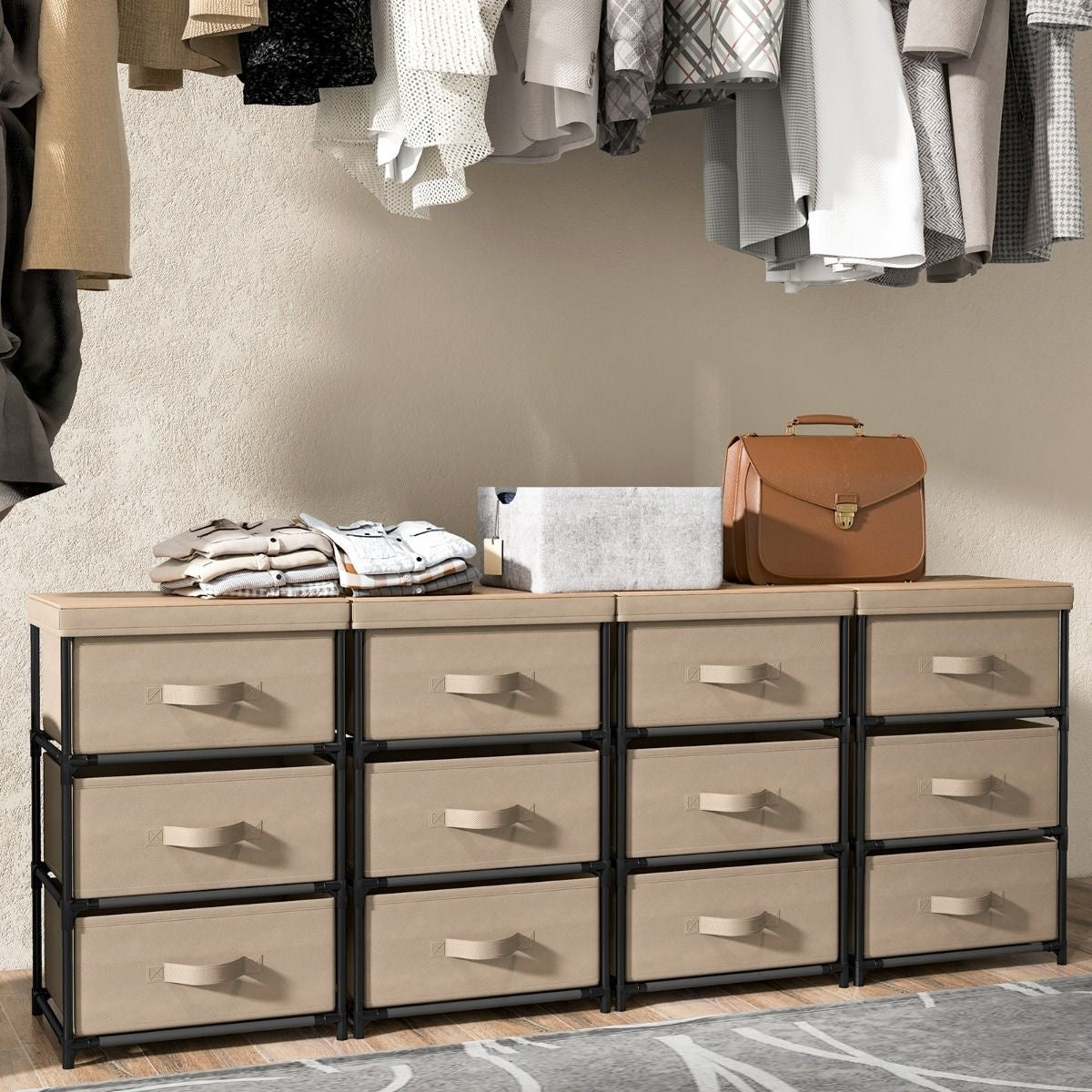 Coast Nachttisch - Mit 3 klappbaren Stoffschubladen - 40 x 30 x 62 cm - Kaffeebraun