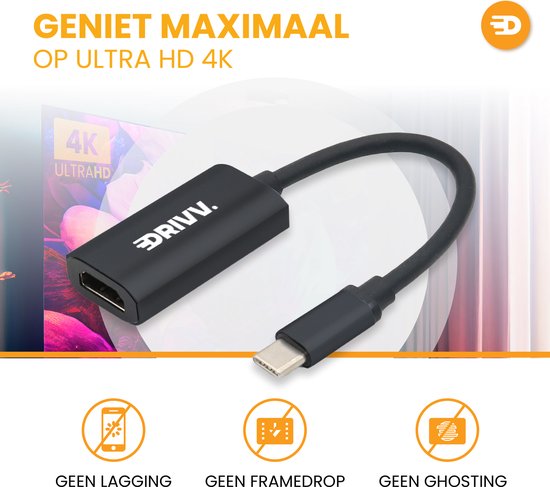 Drivv. USB C zu HDMI Adapter - Unterstützt 4K 60Hz - Typ C zu HDMI - Thunderbolt 3 - Schwarz