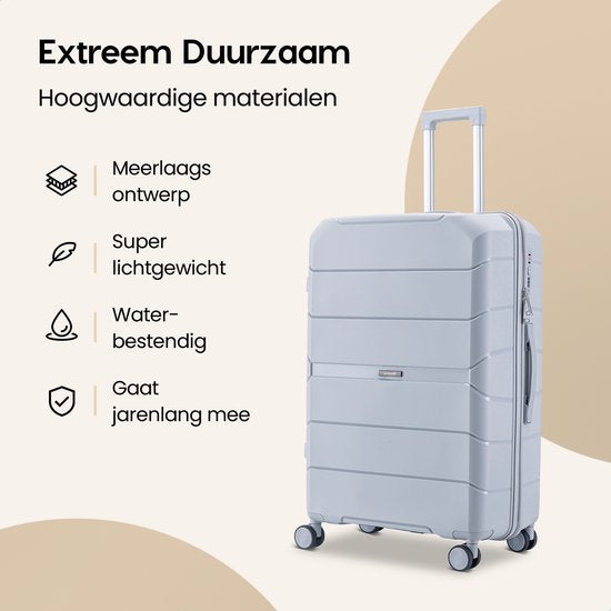 SKYCASES Urban Adventurer - Mittlerer Reisekoffer - Zahlenschloss - 44x27x66cm - 78L - Reisekoffer mit Kofferschloss - Spinner-Räder - Hellgrau V2