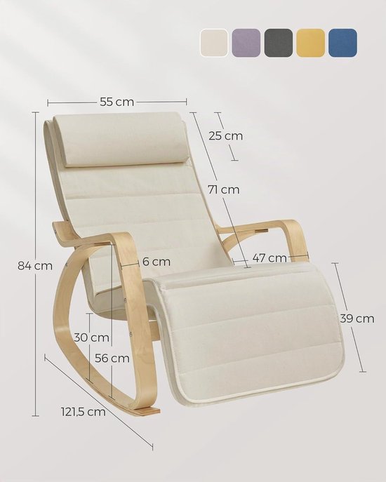 Songmics Schaukelstuhl und Relaxsessel mit 5-fach verstellbarer Fußstütze, Tragkraft 150 kg | 5-fach verstellbare Fußstütze für Schlafzimmer und Wohnzimmer, Beige Natur LYY010WZ01
