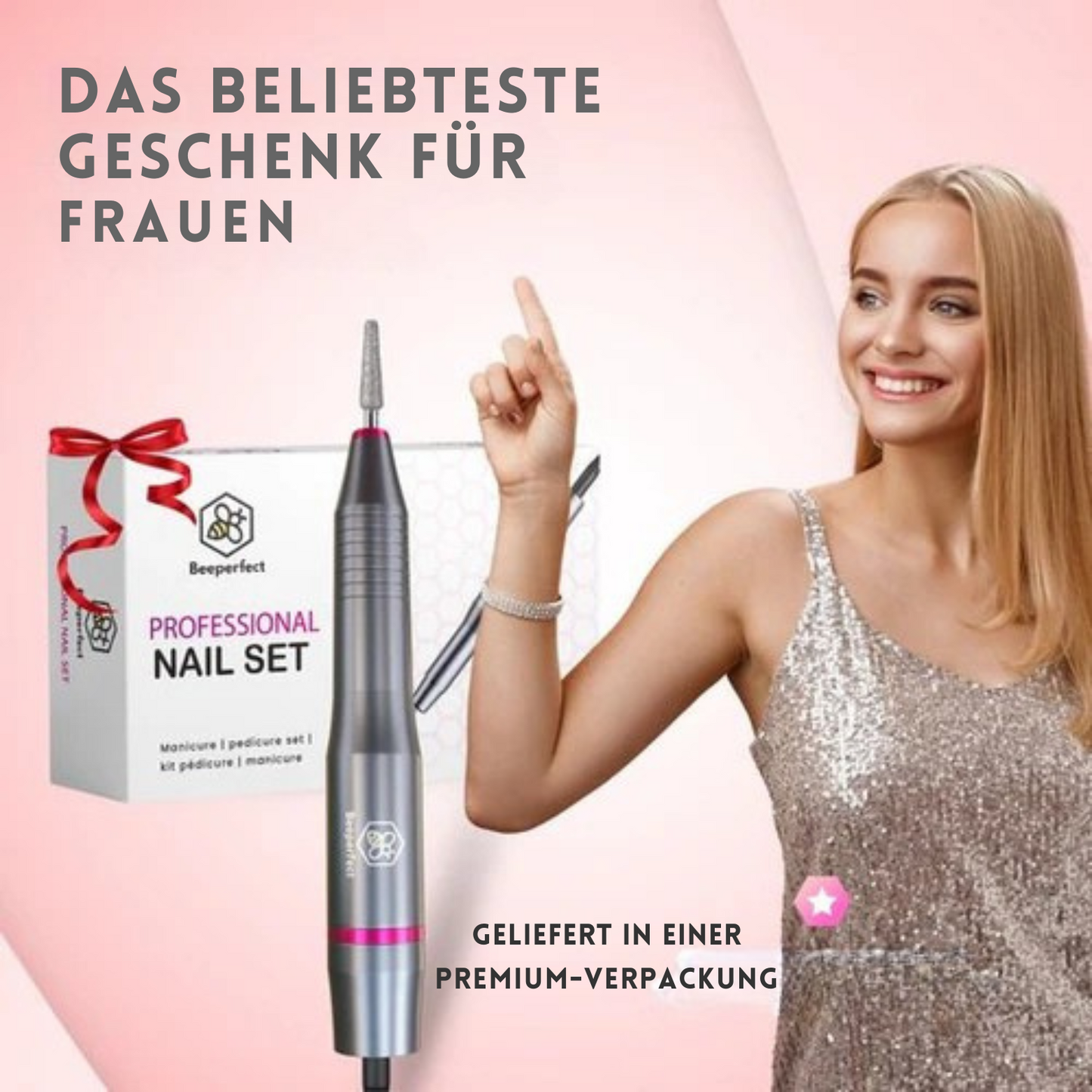 Beeperfect® - Elektrische Nagelfeile - Maniküre- und Pediküreset - 12 Bits und 60 Schleifrollen - Grau