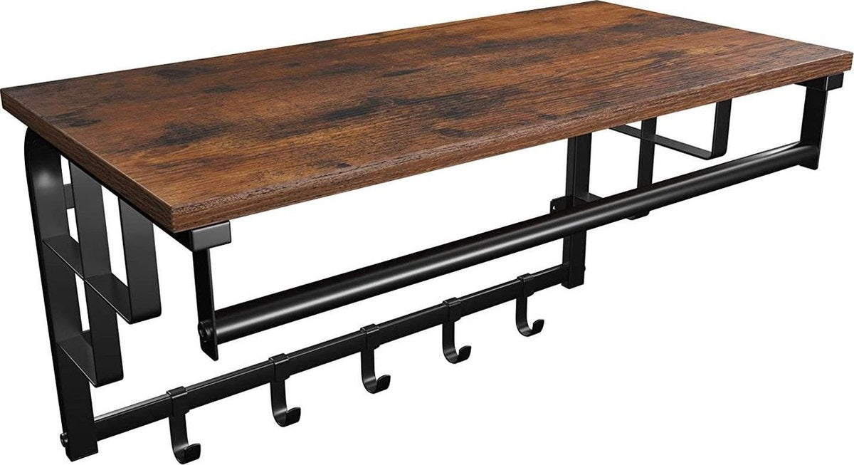 O'DADDY® Garderobenständer - Wandgarderobe mit 5 Haken - 66 x 30 x 27 cm - Garderobenständer Wandgarderobe - Kleiderständer hängend - braun