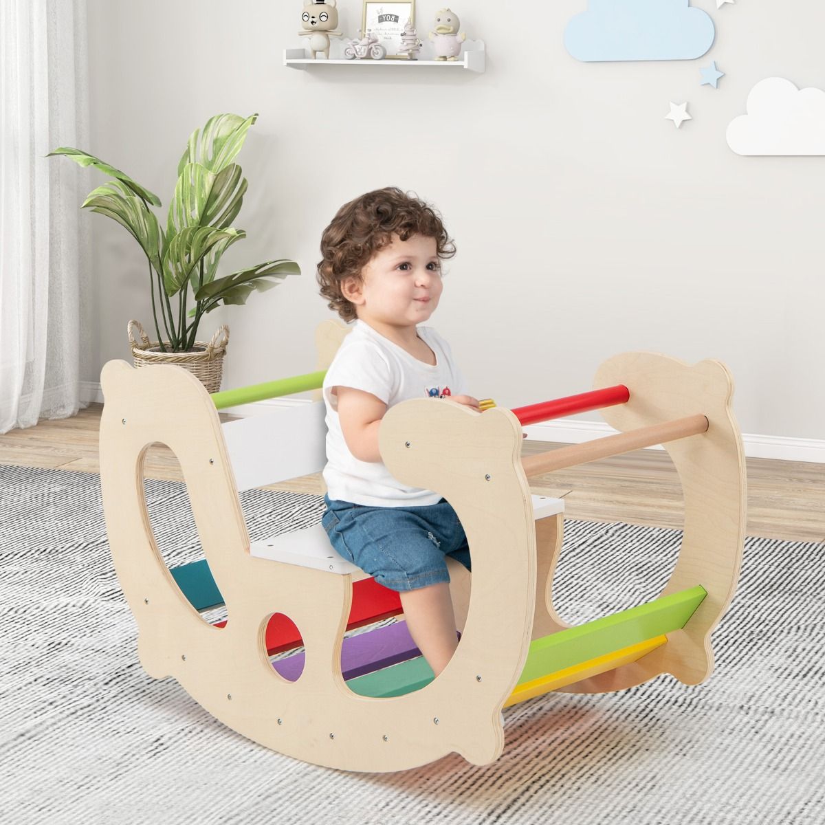 Coast 2-in-1 Schaukelpferd & Kletterbogen für Kinder - Buchenholz - 80 x 41,5 x 48,5 cm - Morekeur