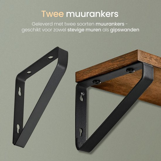 O'DADDY® Schweberegale - Wandregal - Vintage Design - Wandregal - Holzregale für die Wand - Bücherregal - Wandregale & Racks - 3 Stück - Braunes Holz - Schwarzes Metall