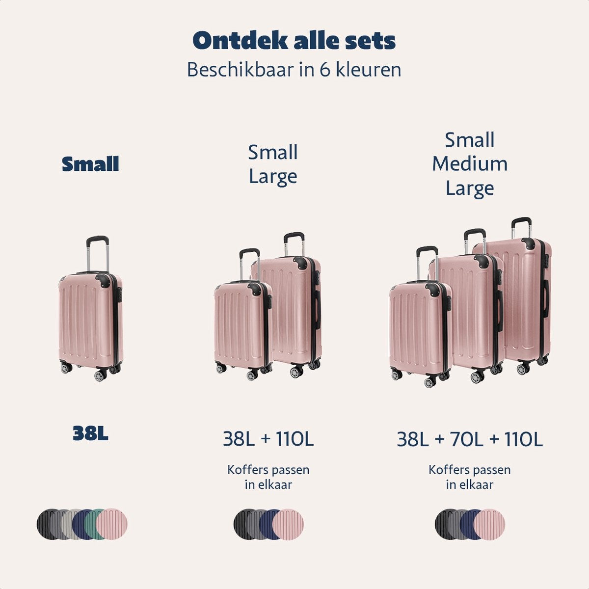 TRVLMORE Handgepäck Koffer mit Rädern - Numerisches Schloss - 54x36x20cm - 38L - Rose Gold