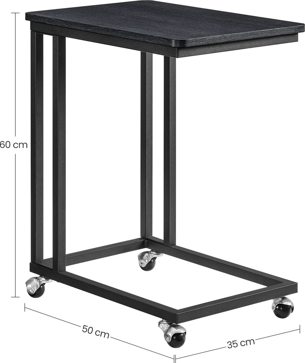 O'DADDY® Beistelltisch - Beistelltische - Beistelltisch Metall mit Holz - Beistelltisch - Couchtische - Beistelltisch schwarz - Nachttisch mit Rollen - Beistelltisch Rollen - Beistelltisch - Beistelltische mit Rollen - 50 x 35 x 55 cm - schwarz - grau