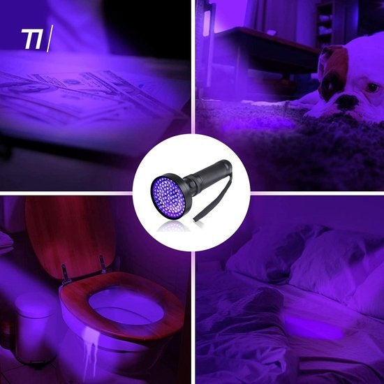 TIKKENS - UV-Taschenlampe XXL - 100 ultraviolette LEDs - Schwarzlicht-Taschenlampe - 395nm