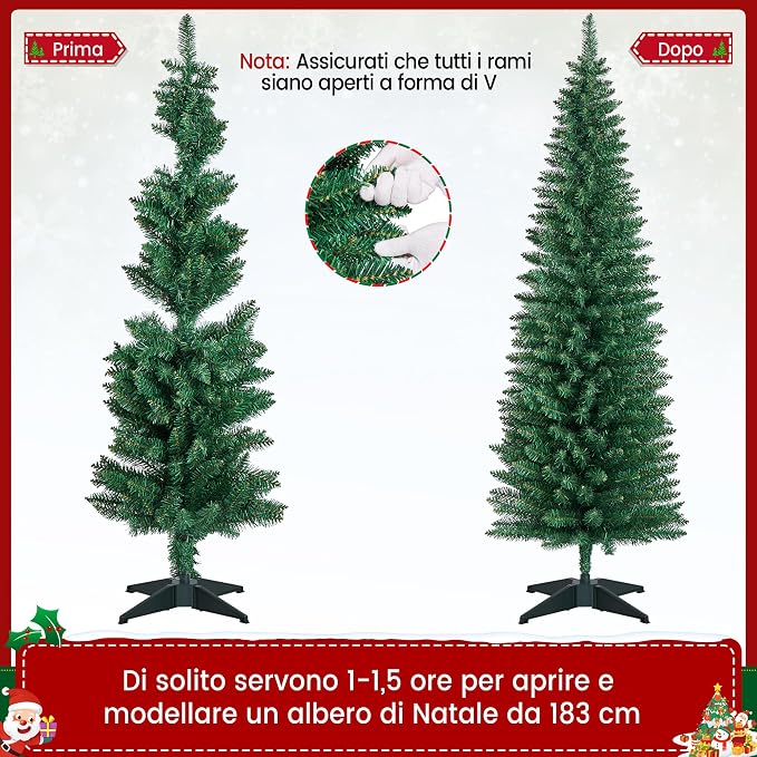 Yaheetech Kunstweihnachtsbaum, schlank, 183 cm – Grün – 390 Zweige mit Ständer
