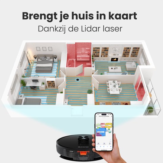 Auronic Staubsaugerroboter - mit Wischfunktion - WiFi und App - Ladestation - Haustiere - Wischroboter - Lasernavigation - Schwarz