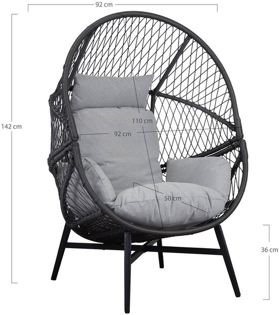 Sessel Rattan Schwarz - 74x73x103cm - House Nordic