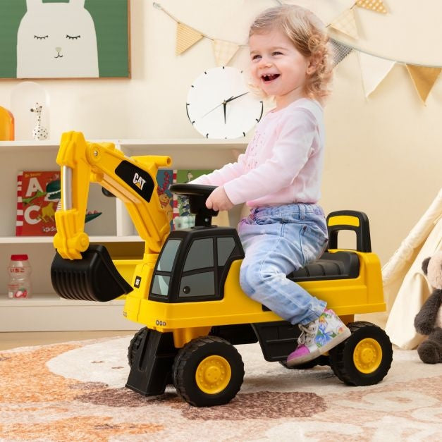 Coast Kinder Aufsitz Bagger - Rutschauto mit Schaufel - Spielzeug Bagger - 74 cm - 1-3 Jahre - 25 kg - Gelb