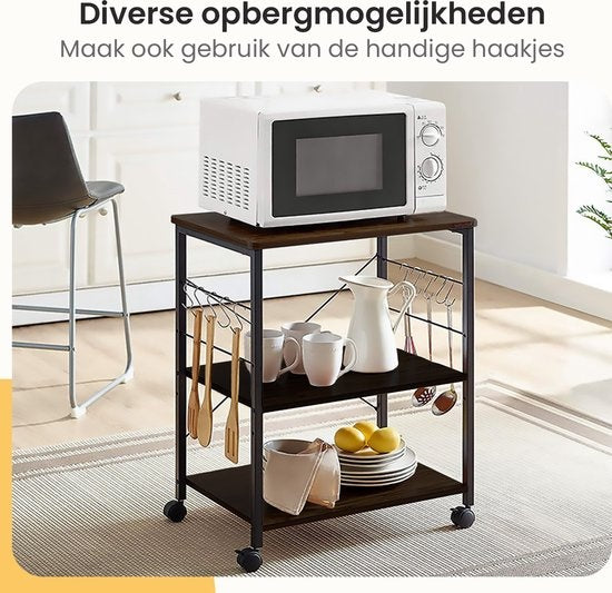 Goliving Küchenwagen - Küchenschrank - Küchenregal - Servierwagen - Küchenorganisator - Modern - 60 x 40 x 89 cm - Schwarz