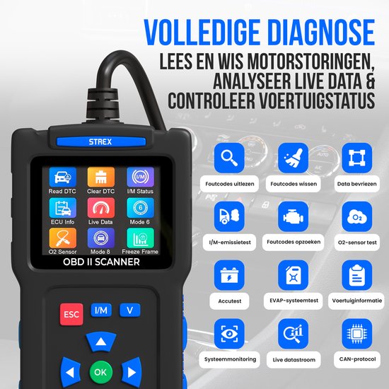 Strex OBD2 Scanner - OBD - Autoauslesung - Fehlerbeseitigung - NL Sprache - Autoscanner - Diagnosegeräte für Autos - Motorfehler