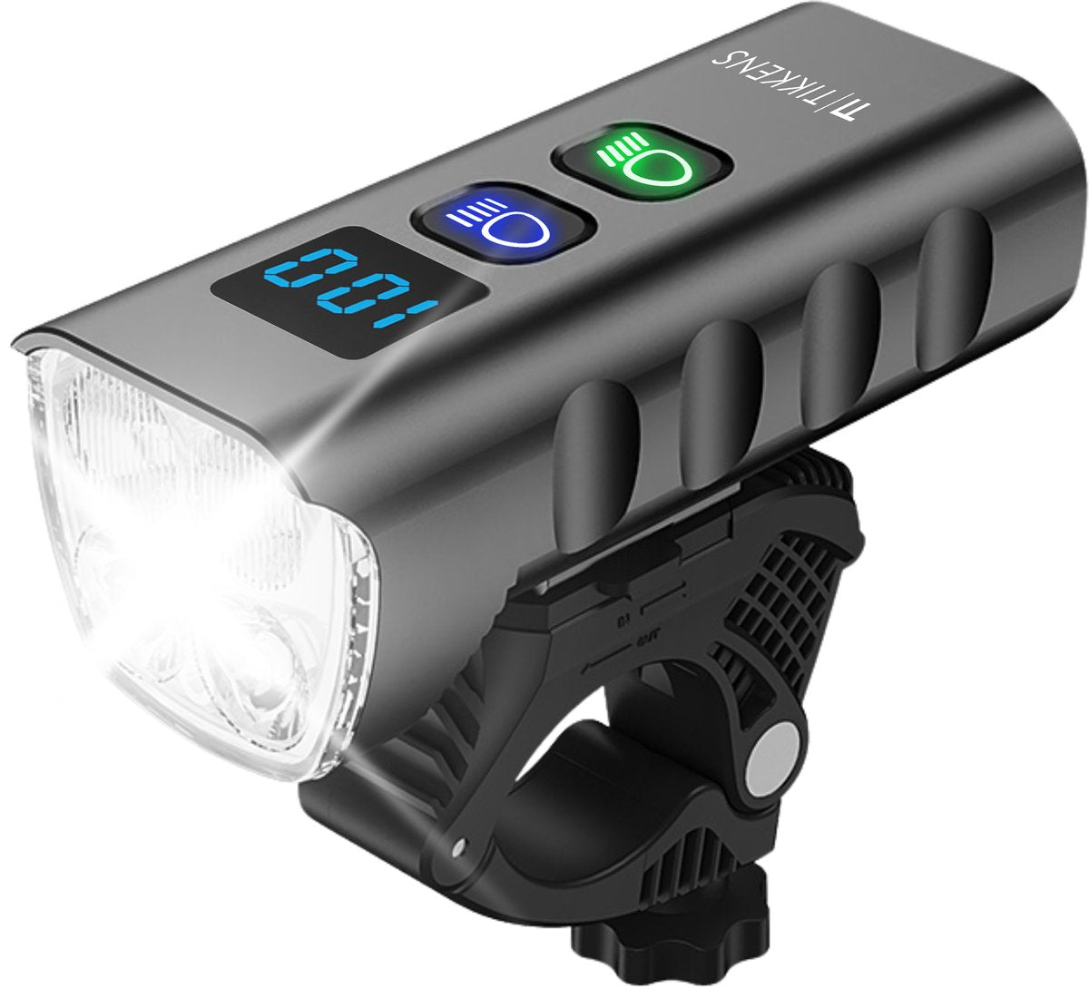 Tikkens LED-Fahrradbeleuchtung 1600 Lumen – über USB-C mit Powerbank aufladbar – wasserdicht nach IP65 – 10 x 4,4 x 4 cm – Schwarz