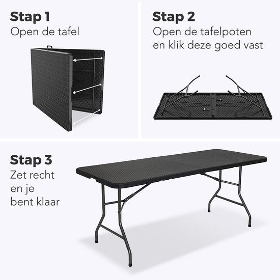 LifeGoods Zusammenklappbarer Tisch - 180 cm - Campingtisch - 6 bis 8 Personen - Klapptisch - Schwarz