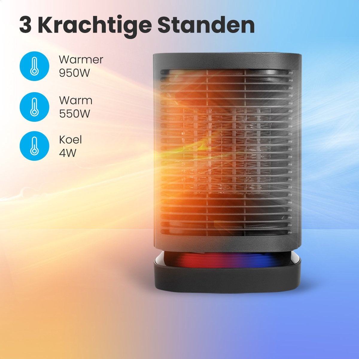 Auronic Elektrische Heizung - Heizlüfter - 3 Stufen - 950W - LED-Anzeige - Rotierend - Schwarz