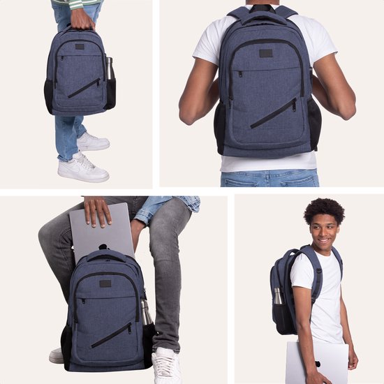 TRVLMORE Rucksack - 36L - 17 Zoll - Laptop-Rucksack - Schultasche - Männer und Frauen - Laptoptasche - Spritzwassergeschützt Blau