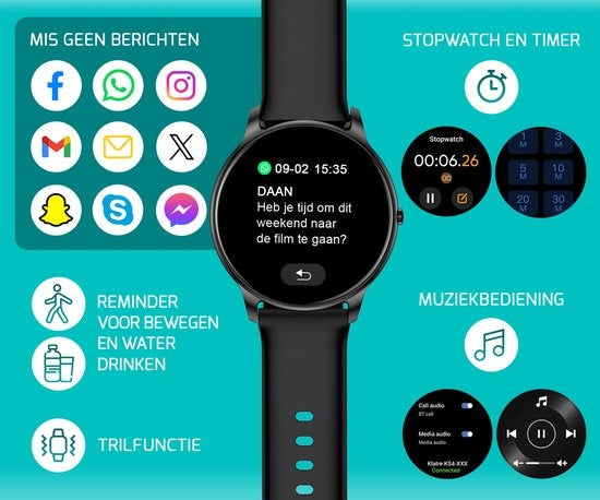 FITAGE Sportuhr - Smartwatch - Schrittzähler Uhr - Smartwatches - Activity Tracker - GPS - Frauen und Männer - Schwarz
