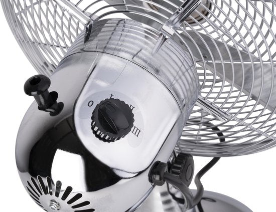 Lifetime Air Fan - Ø30 Cm - Retro - 3 Geschwindigkeiten - Neigbar - Schwenkfunktion - Chrom
