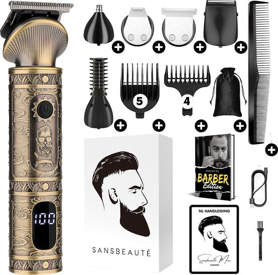 6-in-1 Bartschneider Herren - Trimmer für Bart und Körper - Inkl. 6 Aufsätze - Sansbeauté® - Body Groomer Herren - Body Trimmer Herren - Haartrimmer - Clippers - 0.5-15MM - Nase und Ohren - Trimmer - Bartmaschine - Multigroomer