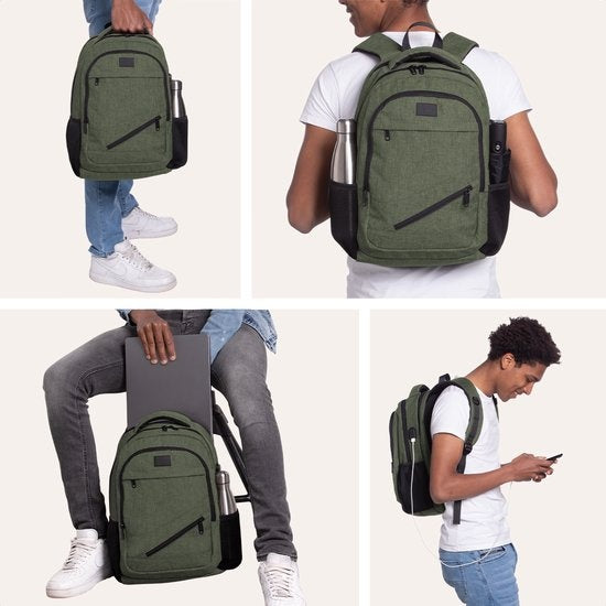 TRVLMORE Rucksack - 28L - 15.6 Zoll - Laptop-Rucksack - Schultasche - Unisex - Spritzwassergeschützt Grün