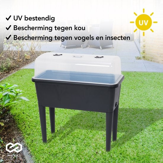 Infinity Goods Growing Table On Legs XXL - Grower - Rechteckig - 76 x 37 x 85 cm - 70L - Outdoor Indoor - Deckel - Schwarz