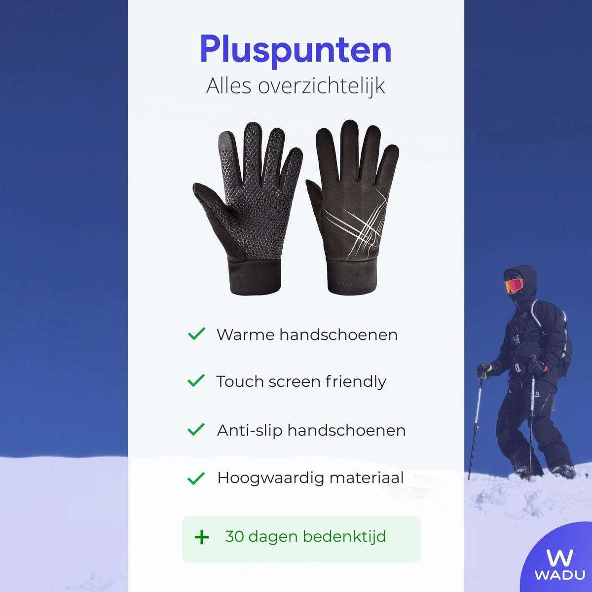 Handschuhe für Männer und Frauen - Geeignet für Touchscreen-Geräte - Wasserabweisend - Skihandschuhe