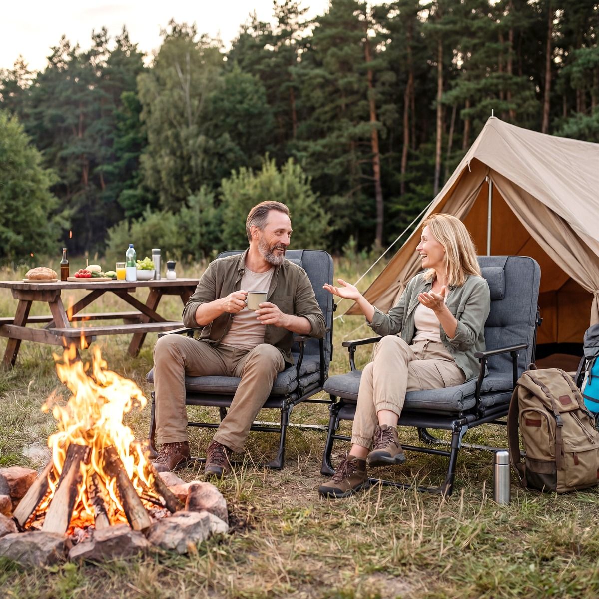 Coast Campingbett 3-in-1 – zusammenklappbares Feldbett und Liegestuhl – 6 Positionen – Grau und Schwarz