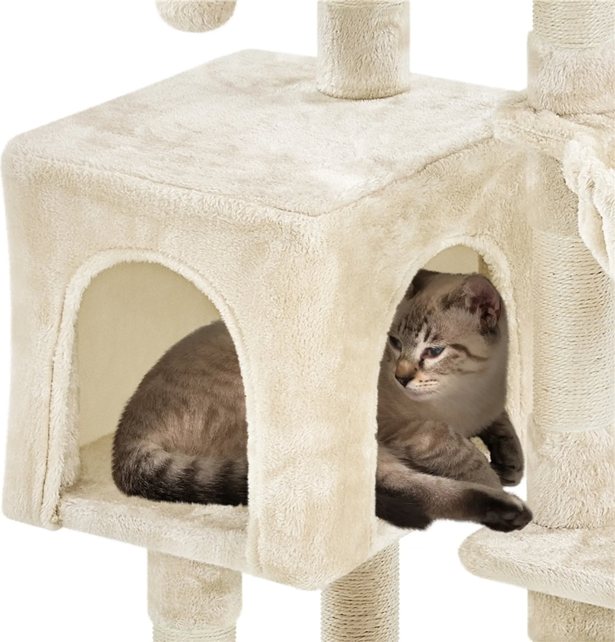 Yaheetech Kratzbaum mit Höhle und Liegefläche – 96 cm hoch – 80,5 x 39,5 cm – Beige
