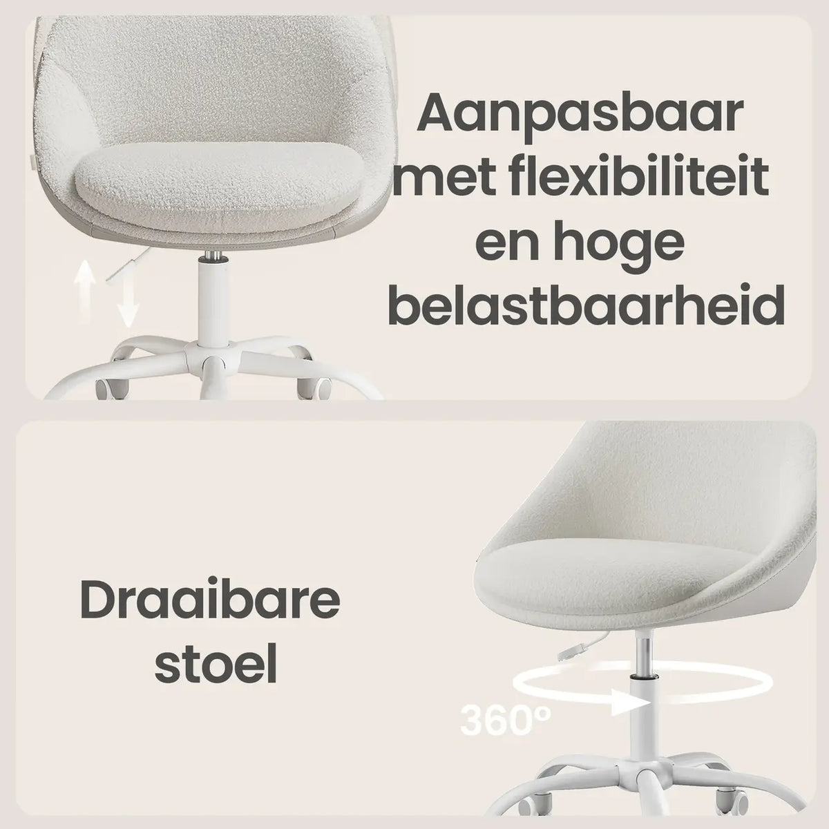 JOYFURNOS Sherpa Bürostuhl – höhenverstellbar – Beige/Weiß