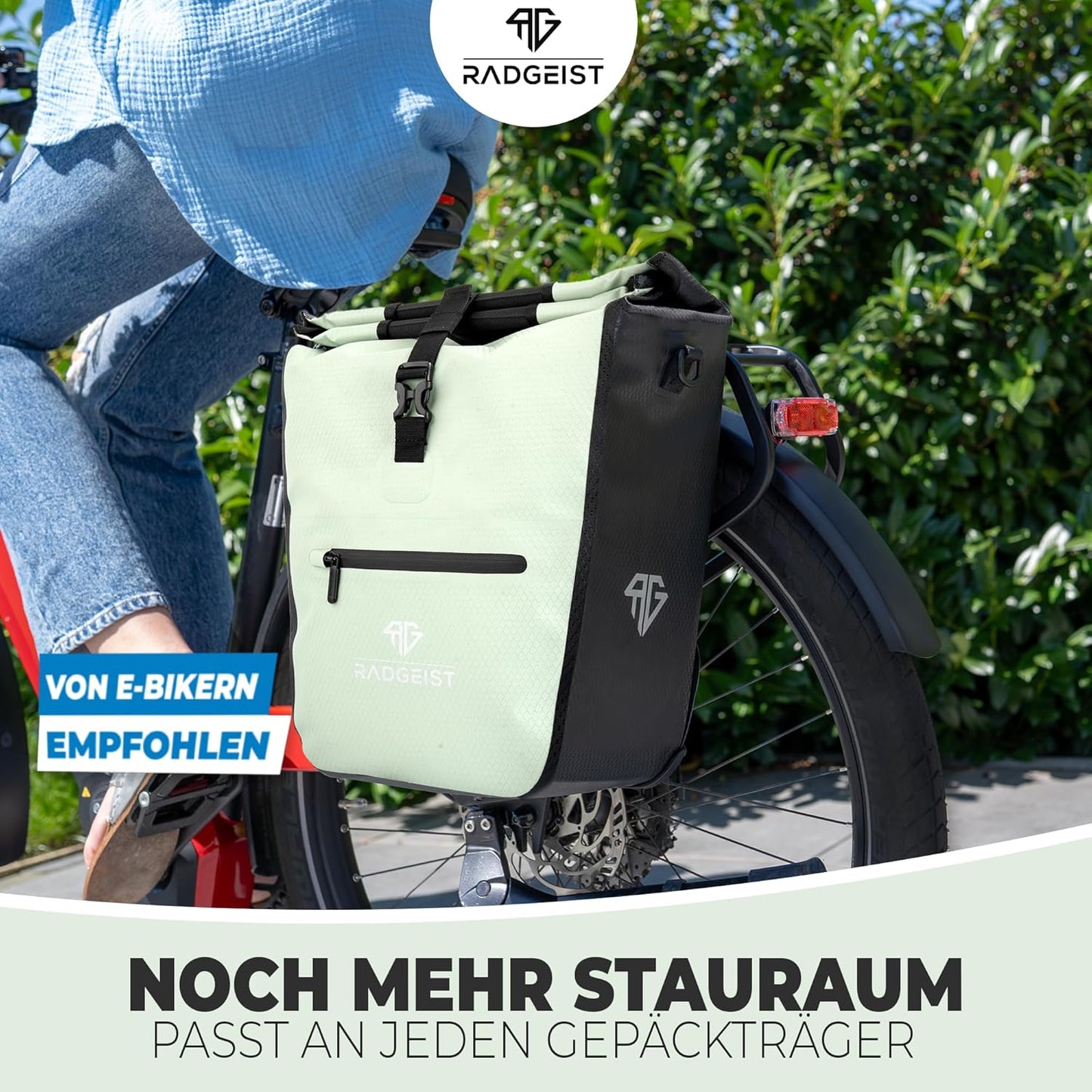 RADGEIST Fahrradtasche für Gepäckträger - Mit herausnehmbarer Kühltasche - 22-28 Liter - Grün